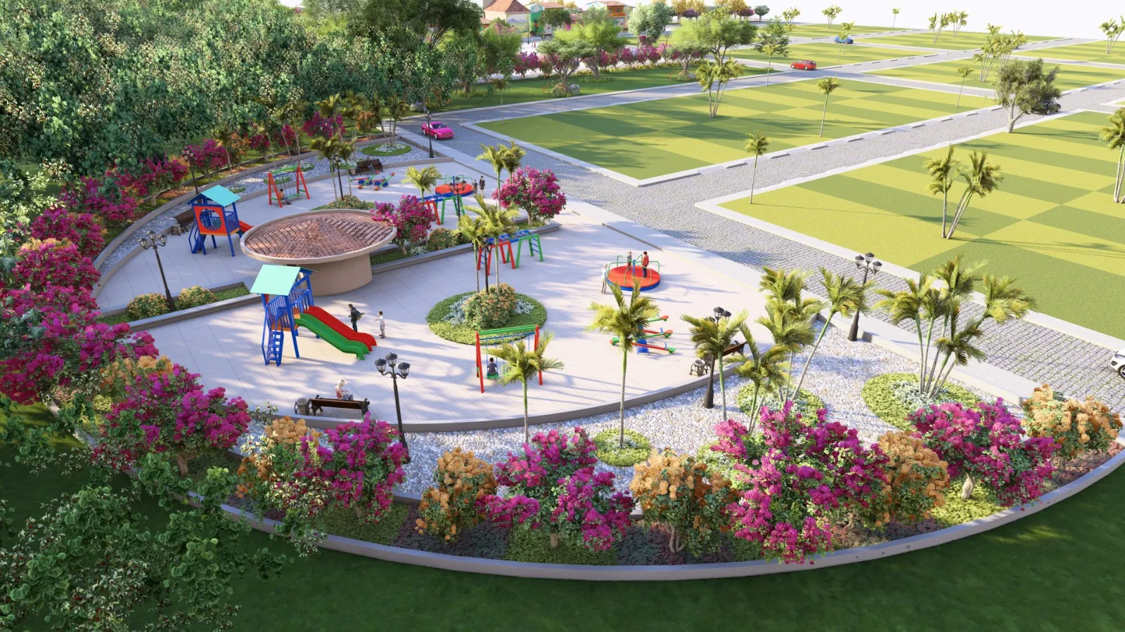 Render de referencia del parque infantil de Proyecto Shalom II